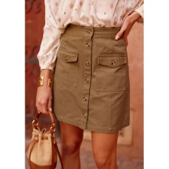 Jupe courte en twill de coton JORY kaki