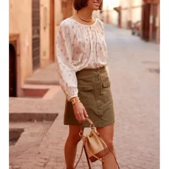 Jupe courte en twill de coton JORY kaki