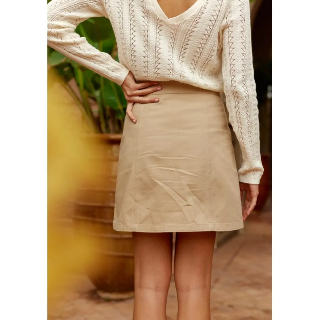 Jupe courte en twill de coton JORY beige