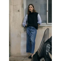 Jupe droite en jeans RAPHI bleu Elle