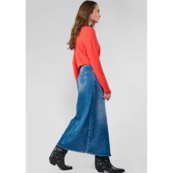 Jupe droite en jeans RAPHI bleu Elle