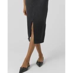 Jupe en denim braguette zippée taille haute noir Gaia