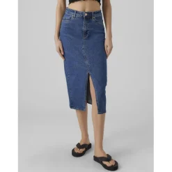 Jupe en denim braguette zippée taille haute bleu Dot