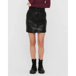Jupe en simili-cuir Ceinture élastiquée Longueur mini noir
