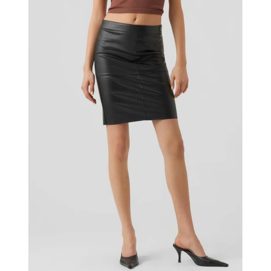 Jupe en simili-cuir Taille haute Au-dessus du genou noir