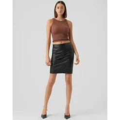 Jupe en simili-cuir Taille haute Au-dessus du genou noir