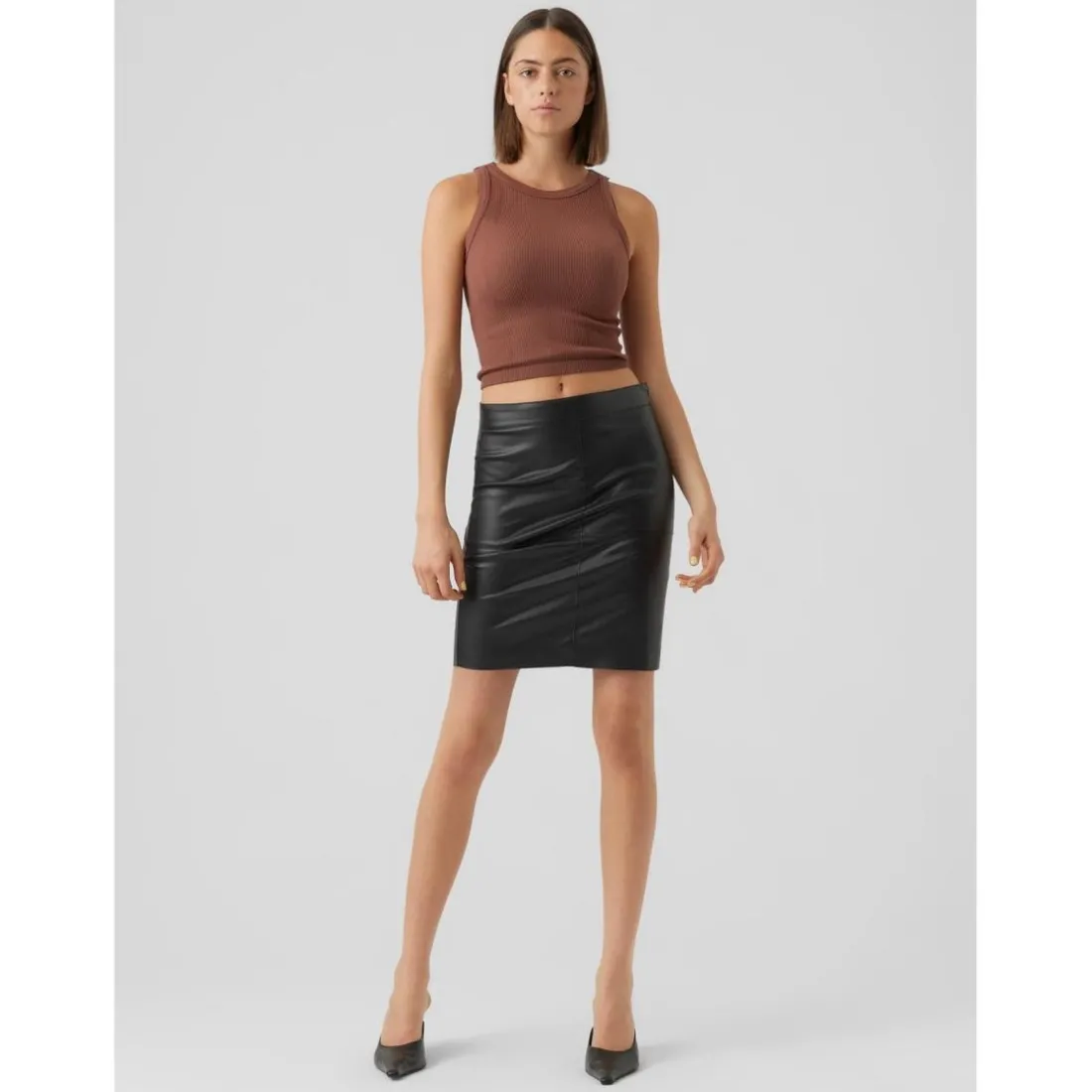 Jupe en simili-cuir Taille haute Au-dessus du genou noir