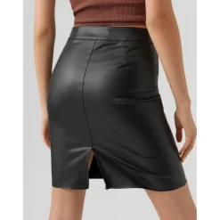 Jupe en simili-cuir Taille haute Au-dessus du genou noir