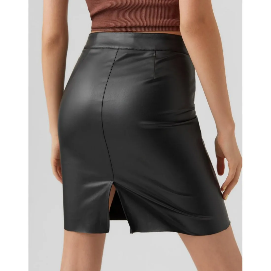 Jupe en simili-cuir Taille haute Au-dessus du genou noir