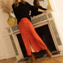 Jupe longue Amy orange en viscose