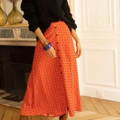 Jupe longue Amy orange en viscose