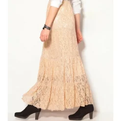Jupe longue broderie femme - Beige