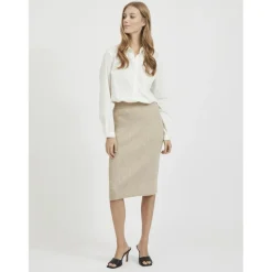 Jupe longue en maille taille haute marron clair