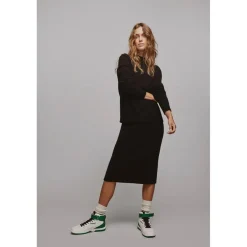 Jupe longue en maille taille haute noir