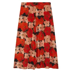 Jupe longue imprimée coquelicat - Clotilde rouge en viscose