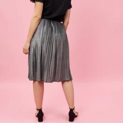 Jupe longue plissée taille élastique femme - Gris