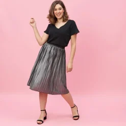 Jupe longue plissée taille élastique femme - Gris