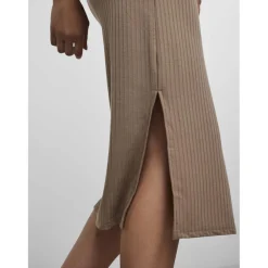 Jupe midi en maille marron