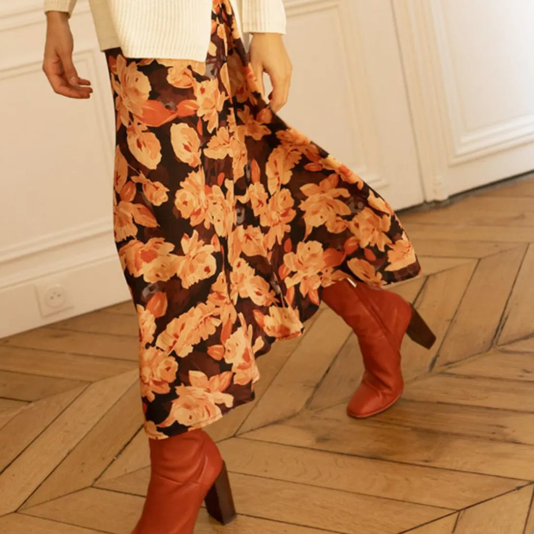 Jupe midi Gaelle rose en viscose