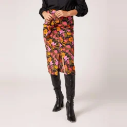 Jupe midi imprimée orange en viscose