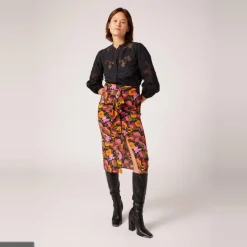 Jupe midi imprimée orange en viscose