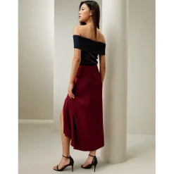 Jupe mi-longue Coastline en soie rouge