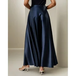 Jupe Selene longue parapluie bleu marine en soie