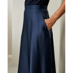 Jupe Selene longue parapluie bleu marine en soie
