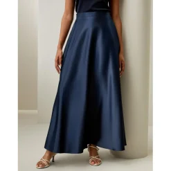 Jupe Selene longue parapluie bleu marine en soie