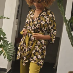 Kimono manches longues multicolore en viscose