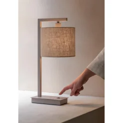 Lampe de table Boston sable abat-jour lin fonce