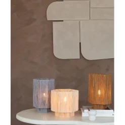 Lampe de table raphia Panama ronde octogonale naturel