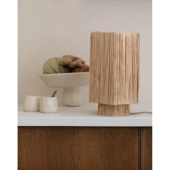 Lampe de table raphia Panama ronde octogonale naturel