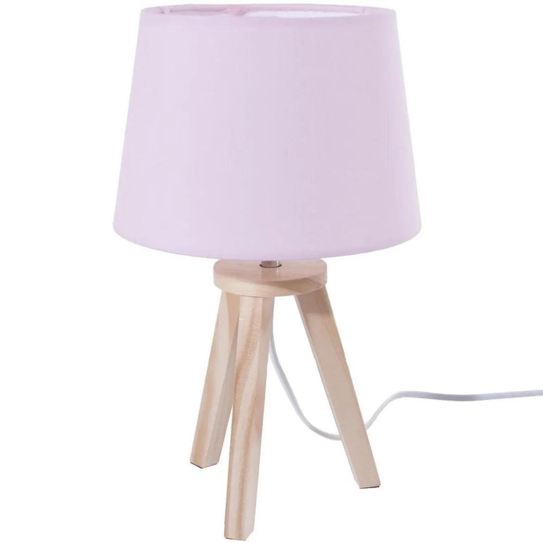 Lampe rose 3 pieds en bois 18,5x31