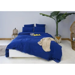 Les signatures - Housse de couette en percale de coton - Bleu marine/passepoil blanc