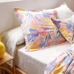 Linge de lit en coton GAMME SUCREE feuillage tropical multicolore