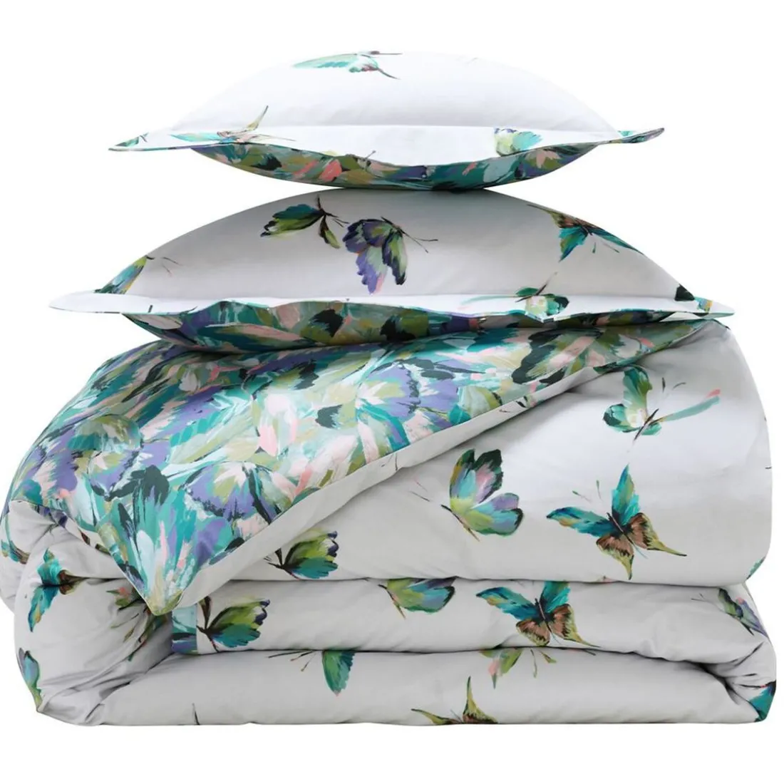 Linge de lit en coton PAPILLONNER vert