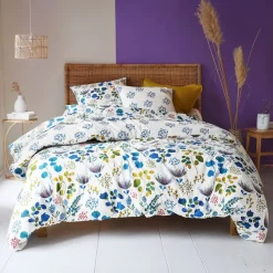 Linge de lit en coton TANIA fleurs bleues