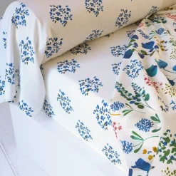 Linge de lit en coton TANIA fleurs bleues