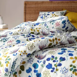 Linge de lit en coton TANIA fleurs bleues