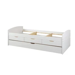 Lit à rangement 90 x 200 cm Pin Massif Blanc