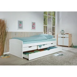 Lit à rangement 90 x 200 cm Pin Massif Blanc