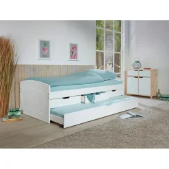 Lit à rangement 90 x 200 cm Pin Massif Blanc