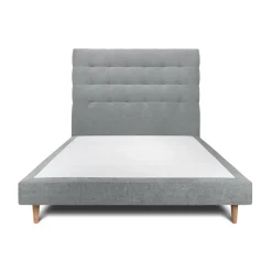 Lit avec tête de lit capitonnee tissu et sommier tapissier gris anthracite