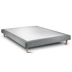 Lit avec tête de lit capitonnee tissu et sommier tapissier gris anthracite