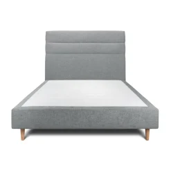 Lit avec tête de lit lignes tissu et sommier tapissier gris anthracite