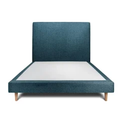 Lit avec tête de lit tapissier bouclette et sommier tapissier Bleu