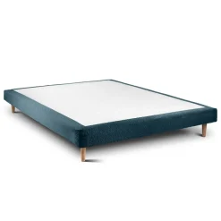 Lit avec tête de lit tapissier bouclette et sommier tapissier Bleu