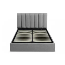 Lit Coffre + Sommier Tissu Gris DREAMY 140cm