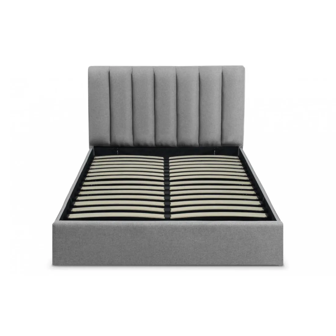 Lit Coffre + Sommier Tissu Gris DREAMY 140cm